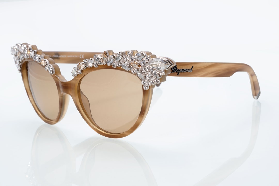 Very Rare Dsquared DQ 0118 Vintage Cat Eye Sunglasses, Embellished With