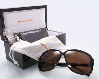 Modern Amusement vintage sunglasses, tortoise, square aviator, new old stock, with the original case