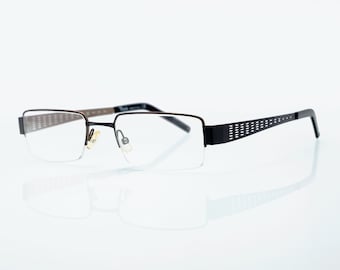 Pixel eyeglasses, black, half rim optical frame, made in Italy, new old stock