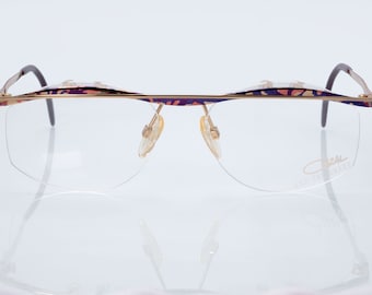 Cazal vintage eyeglasses, half rim, gold, colorful, optical frame made in Germany, new old stock