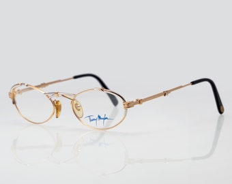 Lunettes de vue vintage Thierry Mugler, dorées, monture optique ovale, ancien stock