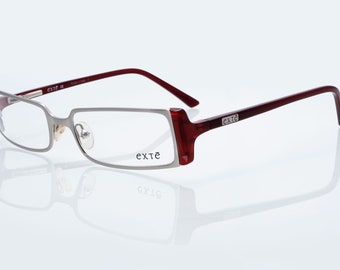 Exte vintage eyeglasses, gray, bordeaux, rectangular optical frame made in Italy, new old stock