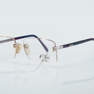 Flair Jet Set vintage eyeglasses, rectangular rimless frame made in Germany, new old stock