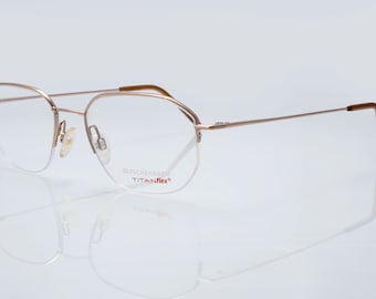 Eschenbach titanflex vintage eyeglasses, gold, half rim square optical frame, new old stock