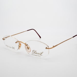 Desil vintage eyeglasses, 14 KT rolled gold rimless optical frame made in Italy, new old stock