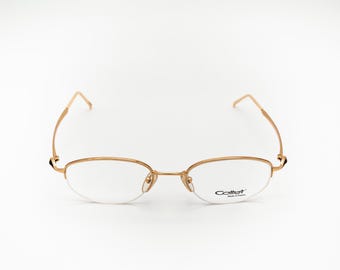 Cottet vintage eyeglasses, gold, half rim oval optical frame made in France, new old stock