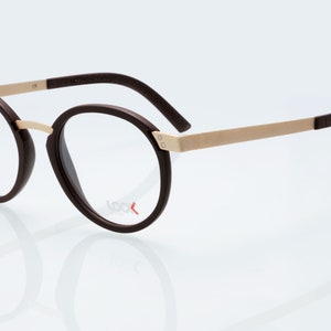 Look vintage eyeglasess, brown gold, round frame made in Italy, new old stock