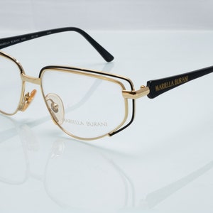 Mariella Burani vintage eyeglasses, gold, black, cat eye optical frame made in Italy, new old stock