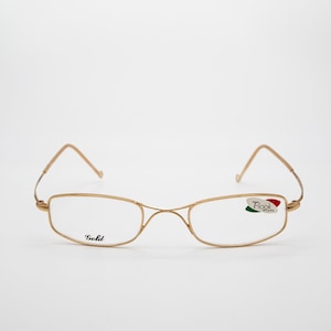 T Look vintage eyeglasses, rectangular gold optical frame made in Italy, new old stock