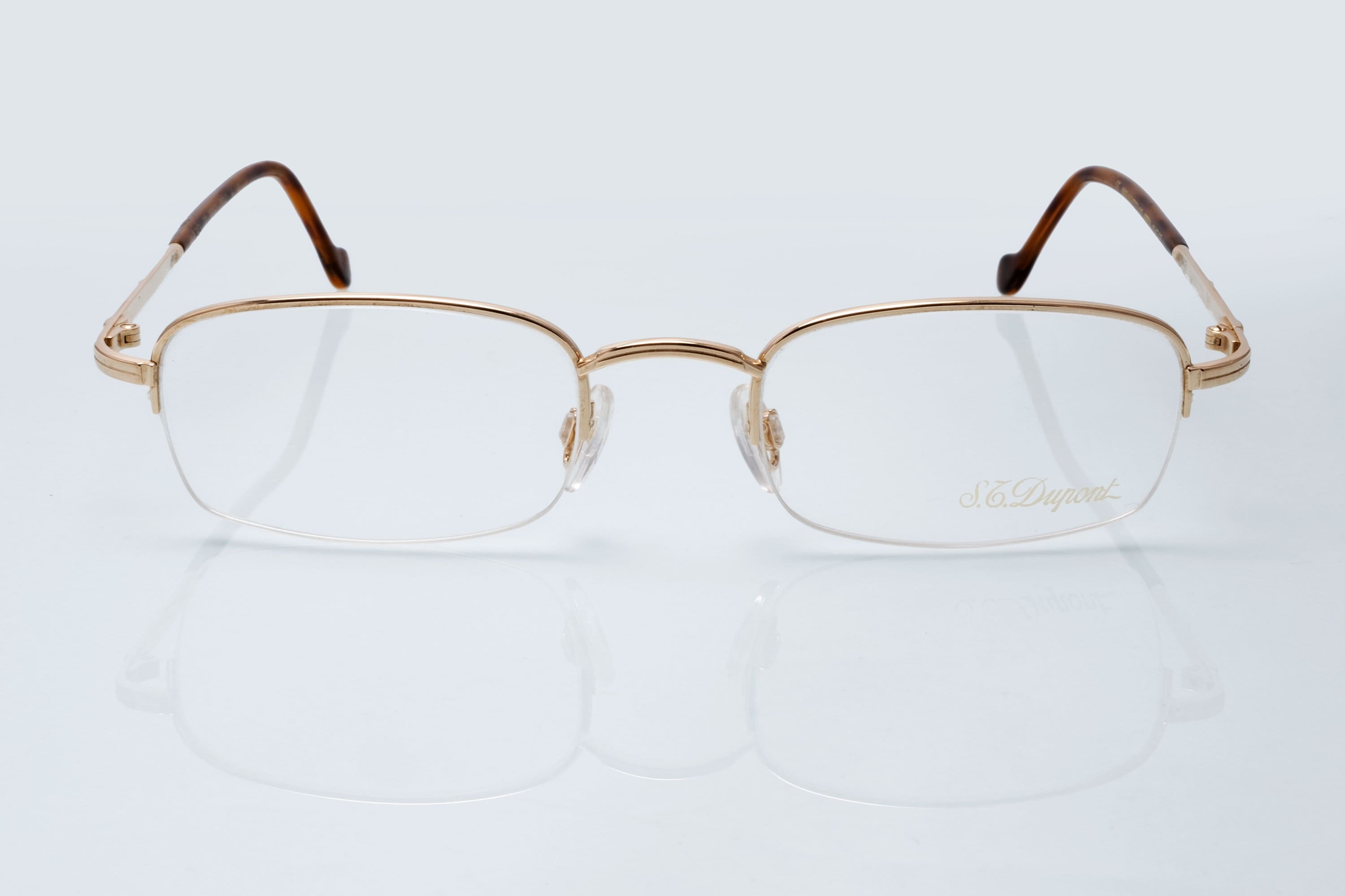 ST Dupont Vintage Eyeglasses, 23 KT GP, Gold, Half Rim Frame Made