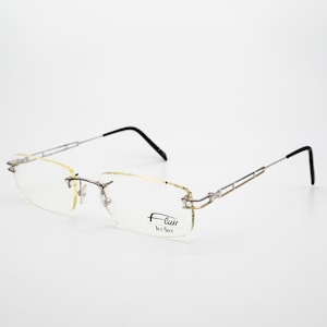 Flair Jet Set 683 vintage eyeglasses, rectangular rimless optical frame made in Germany, new old stock