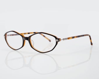 L'art vintage eyeglasses, black, tortoise, geometric oval optical frame, new old stock