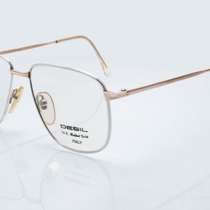 Desil vintage eyeglasses, 14 KT rolled gold, finest Italian quality square frame made in Italy, new old stock