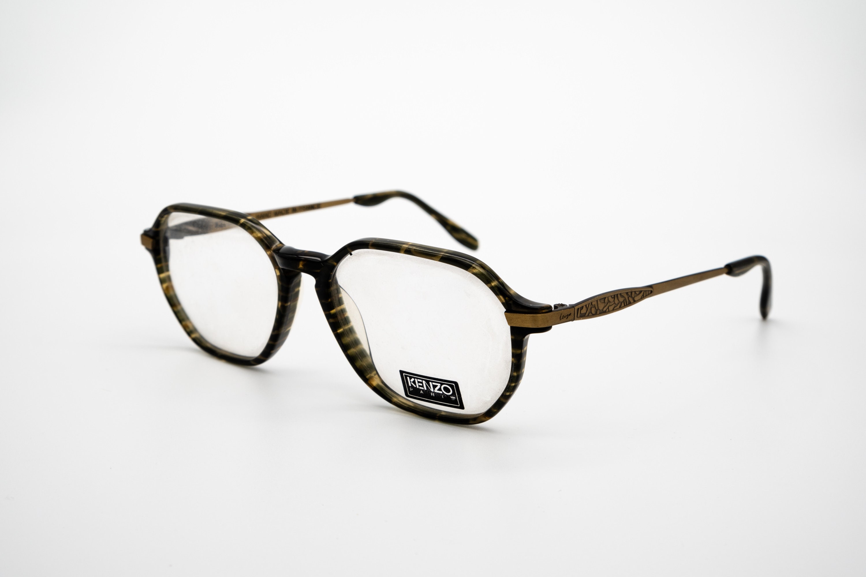 Lunettes de vue Kenzo vintage ecaille olive monture optique polygonale carree faite main en France ancien stock Etsy France
