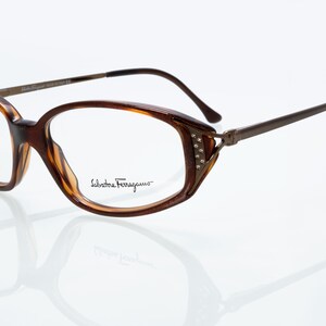 Salvatore Ferragamo vintage eyeglasses, tortoise, rectangular cat eye optical frame, made in Italy, new old stock
