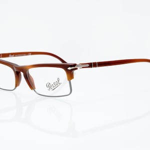 Persol occhiali da vista vintage 3049-V, montatura rettangolare made in Italy, marrone miele, argento, new old stock
