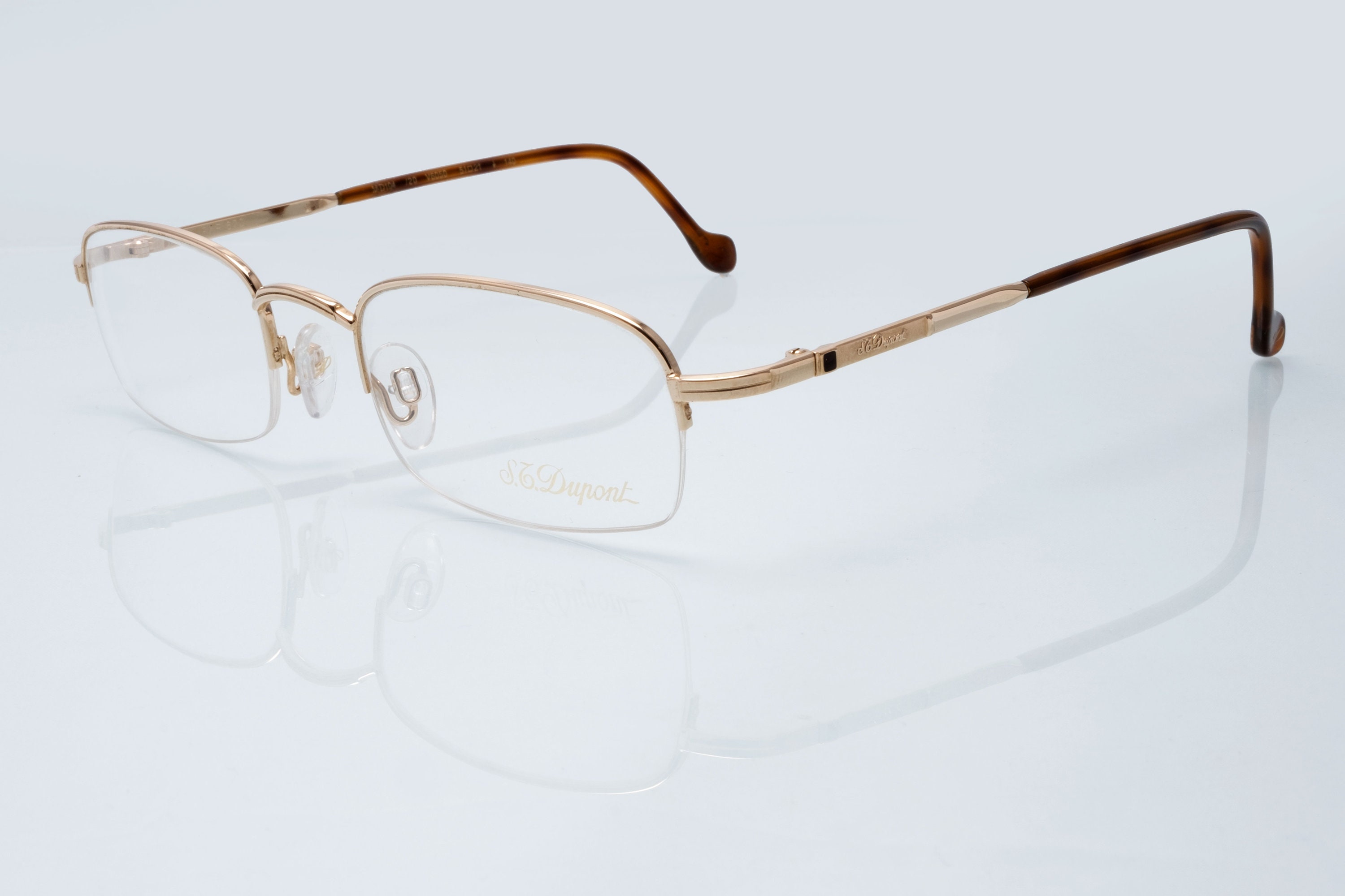 ST Dupont Vintage Eyeglasses, 23 KT GP, Gold, Half Rim Frame Made