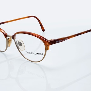Giorgio Armani clubmaster style vintage eyeglasses, honey brown, gold, new old stock