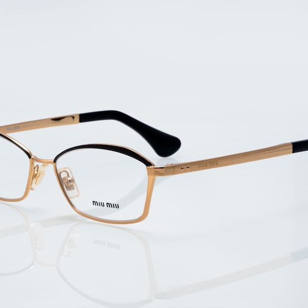 Miu Miu vintage eyeglasses, black, gold, cat eye optical frame made in Italy, new old stock