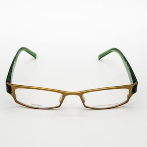 Prodesign Denmark vintage eyeglasses, titanium, made in Japan, rectangular optical frame, brown, green, new old stock