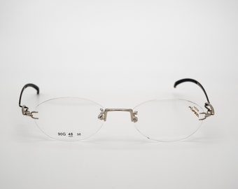 Hoya Pinfeel Vintage Eyeglasess, Silver, Oval, Rimless Frame, New