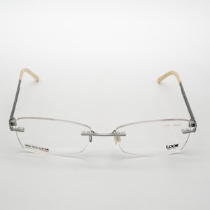 Look vintage eyeglasses, rimless rectangular optical frame made in Italy, new old stock