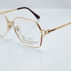 American Optical vintage eyeglasses, gold, ovesized square optical frame, masterpiece titanium, new old stock