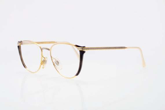 Vogart vintage eyeglasses, gold, black, cat eye o… - image 1