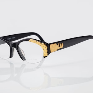 Francis Klein Paris vintage eyeglasses, black, gold, half rim cat eye optical frame, new old stock