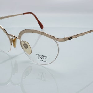 Valentino vintage eyeglasses, gold, cat eye half rim optical frame, new old stock