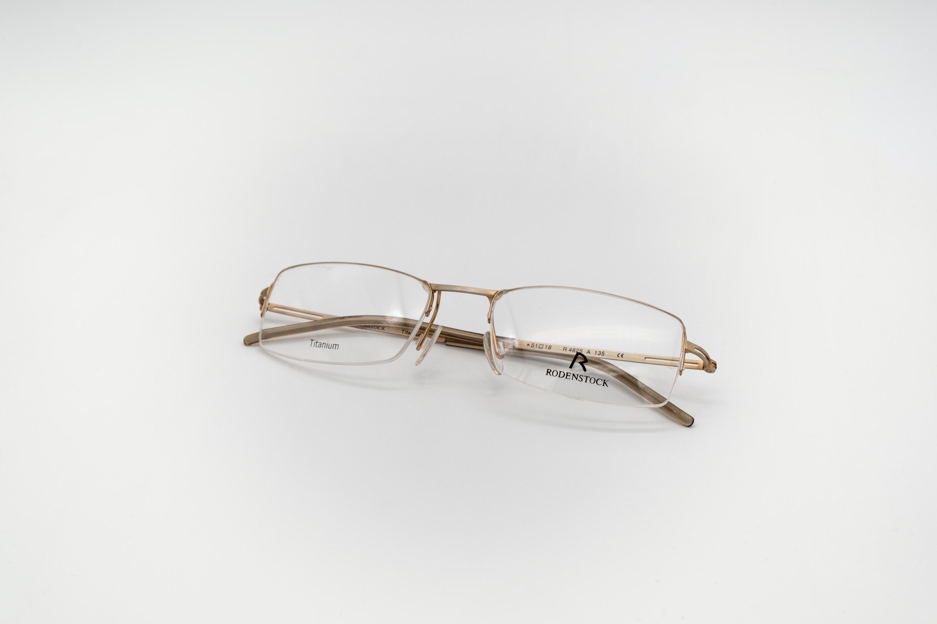 RODENSTOCK Titanium メガネフレーム 18KT Rodenstock Vintage Eyeglasses, Titanium, Rectangular, Gold, Half