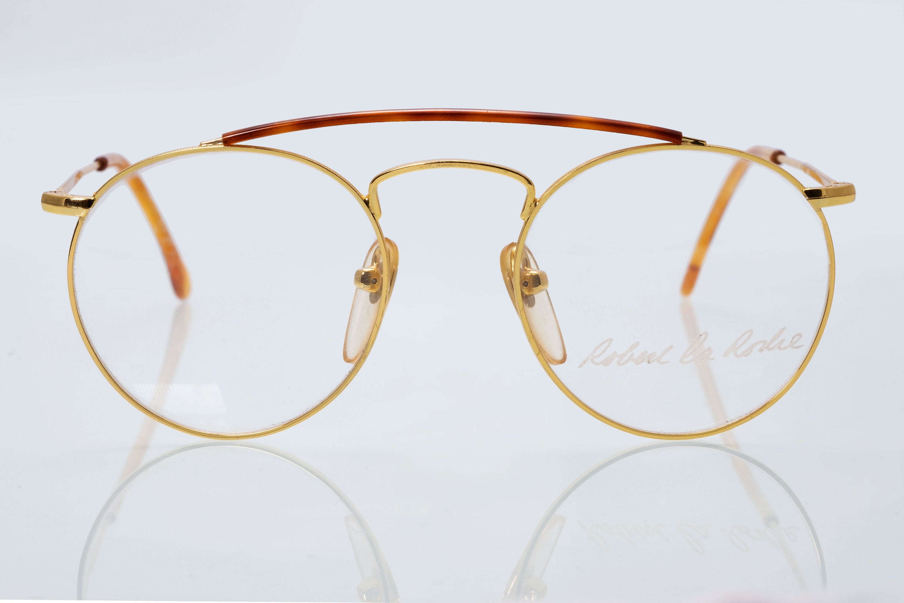 Robert La Roche Vintage Eyeglasses, Gold, Round Aviator Frame Double ...