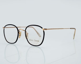 Hilton Classic vintage eyeglasses, gold, black, square optical frame made in England, new old stock