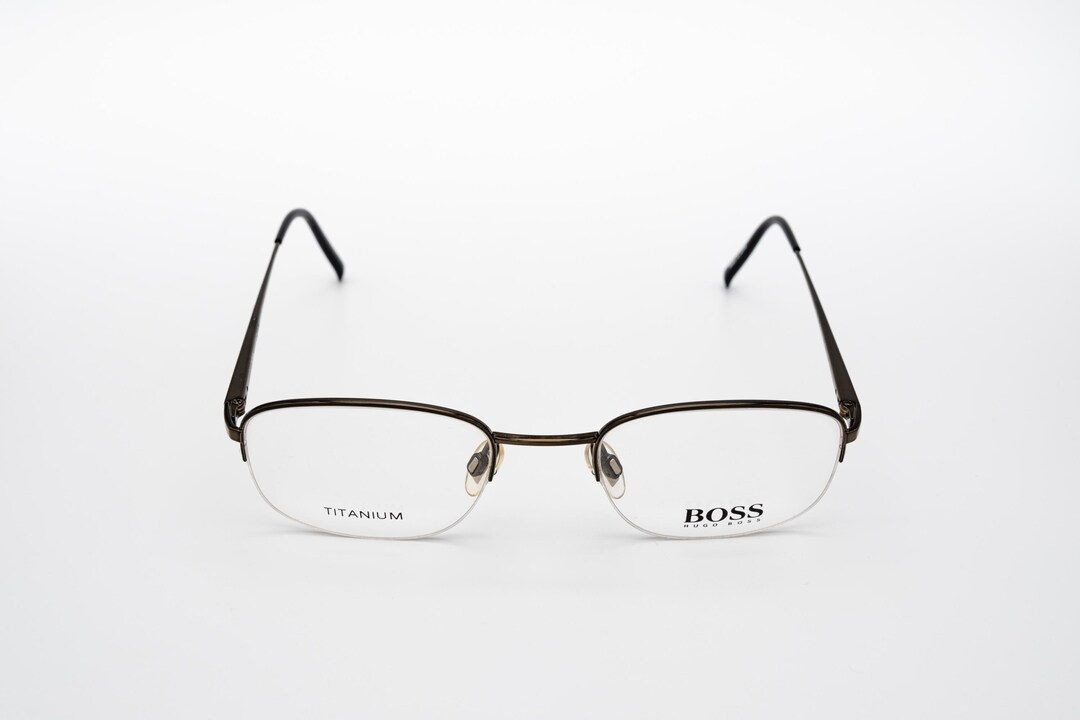 Halves Rims Rectangle Hugo Boss Vintage Eyeglasses, Titanium, Rectangular Half Rim Optical ...