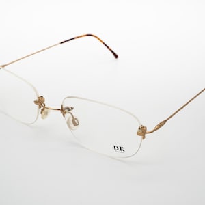 DR high tech vintage eyeglasses, gold rimless frame made in Italy, new old stock