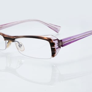 Alain Mikli Vintage Eyeglases, rectangular cat eye, half rim purple frame handmade in France, new old stock