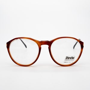 Sferoflex vintage eyeglasses, round tortoise optical frame with gold temples made in Italy, new old stock