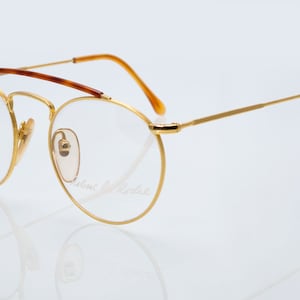 Robert la Roche vintage eyeglasses, gold, round aviator frame double bridge tortoise, new old stock