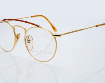 Robert la Roche vintage eyeglasses, gold, round aviator frame double bridge tortoise, new old stock