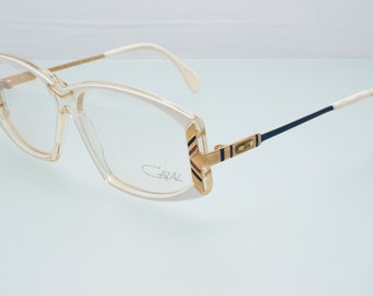 Cazal vintage eyeglasses, gold, white, square optical frame made in Germany, 80&#39;s, new old stock