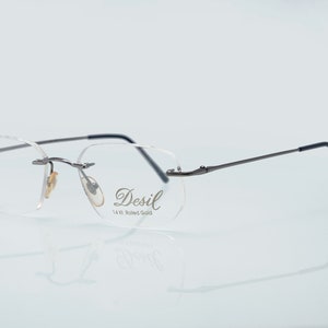 Desil vintage eyeglasses, 14KT rolled gold rimless optical frame made in Italy, new old stock