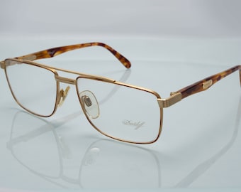 Davidoff vintage eyeglasses, gold, tortoise, square double bridge optical frame, new old stock