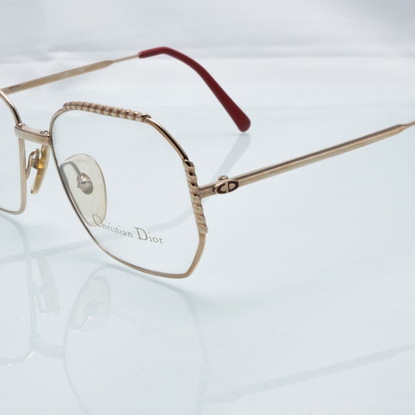 Lunettes Christian Dior vintage, or, monture optique carrée fabriquée en Allemagne, stock neuf