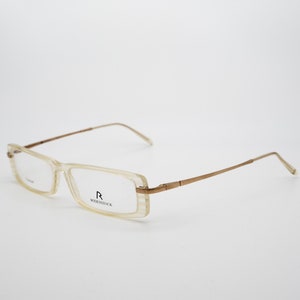 Rodenstock vintage eyeglasses, titanium, rectangular transparent optical frame with gold temples, made in Italy, new old stock