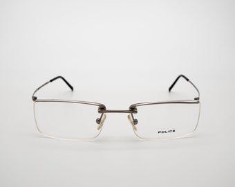 Police vintage eyeglasses, rimless rectangular optical frame, new old stock