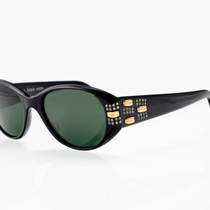 Francis Klein oval cat eye vintage sunglasses, black, gold, made in France, 80&#39;s, deadstock