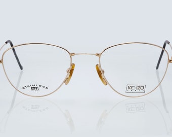 Kenzo Vintage Eyeglasses, Gold Round Optical Frame Made in France