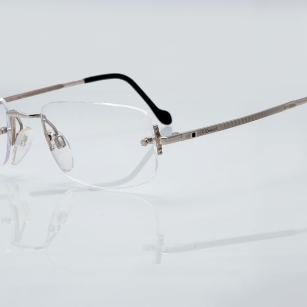 ST Dupont lunettes vintage, monture optique argentée sans monture fabriquée, nouveau stock ancien