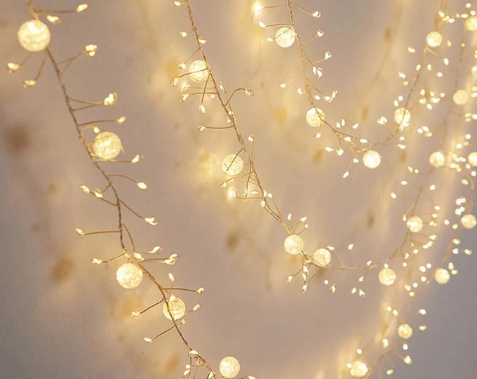 Autumnal fairy lights with crackling crystals, waterproof fairy lights 6 m long, ideal as room decoration, white lights