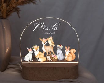 Personalized children's lamp with animal motif, acrylic children's night light, bedside lamp for the children's room, individual baby gift for birth